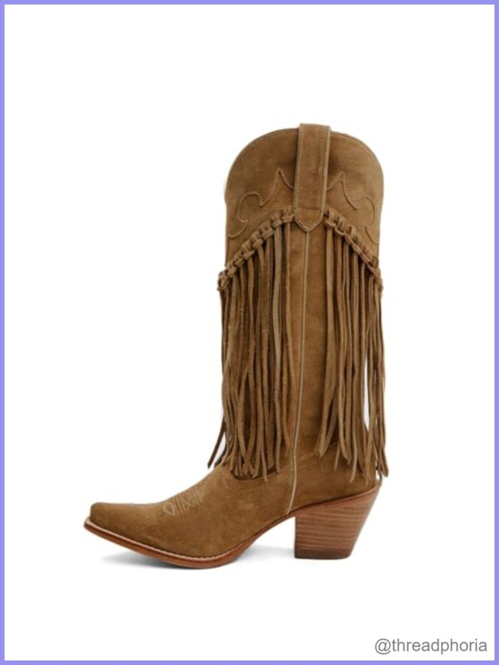 Mid Calf Fringe Cowboy Boots Snip Toe Chunky Heel Western